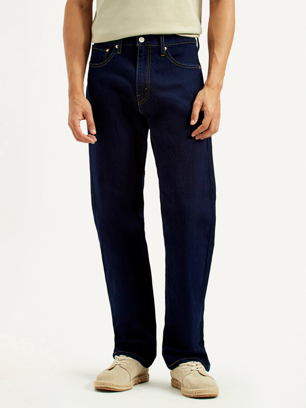 Men's 505 Navy Blue Straight Fit Mid Rise Jeans - Front View