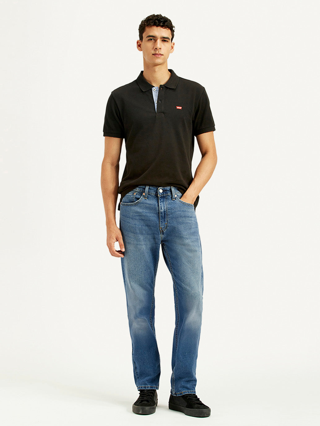 Men's 505 Blue Straight Fit Mid Rise Jeans - Styleshot View
