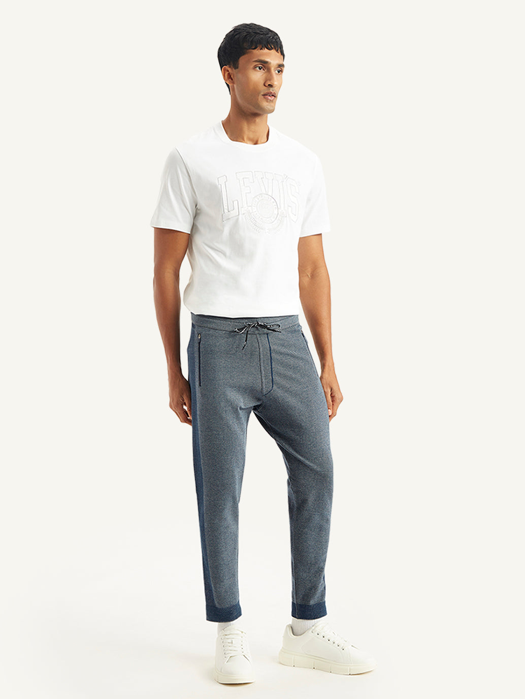 Men's Navy Jogger Trousers - Side View