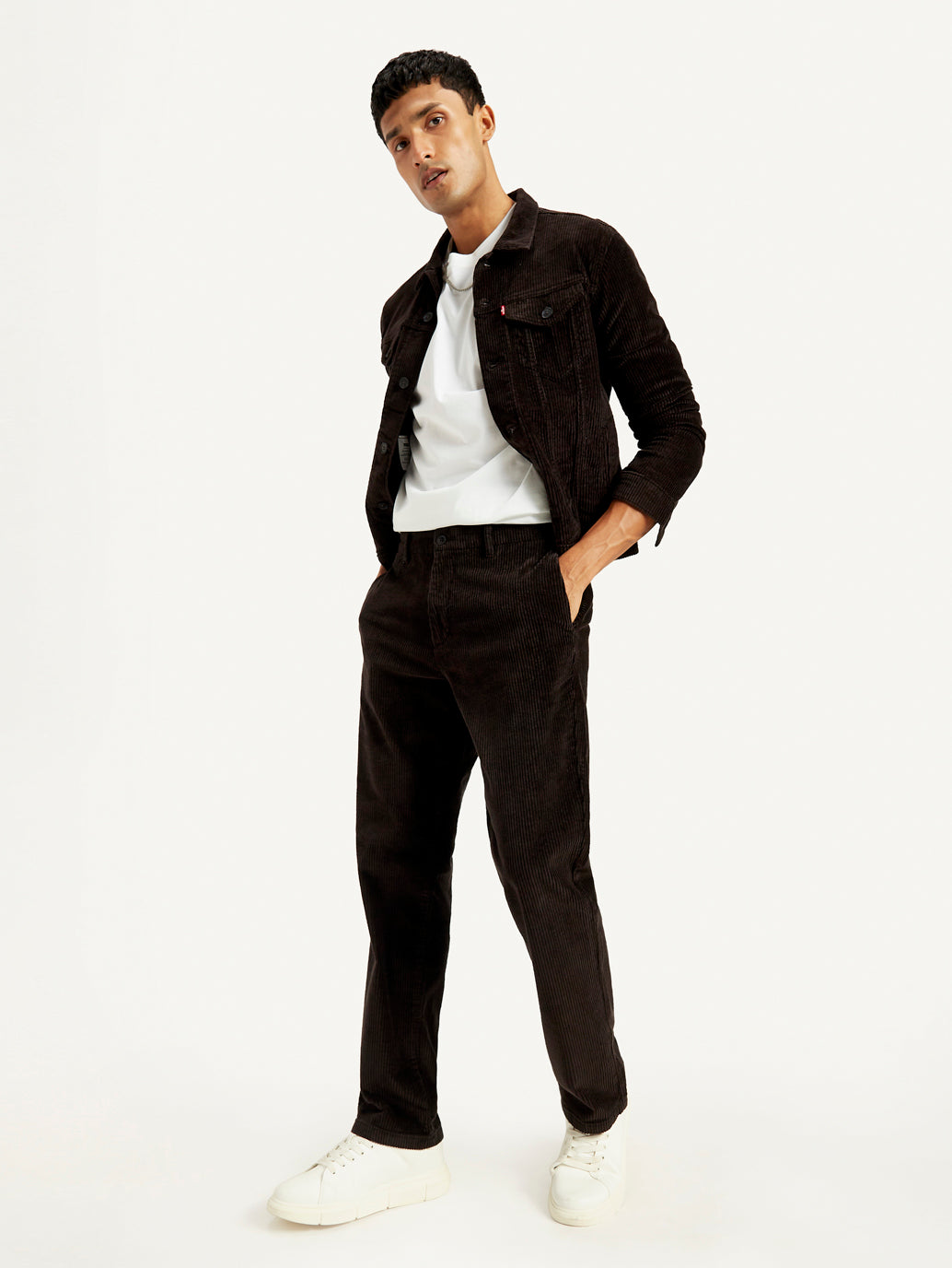 Men's Black Straight Fit Chinos - Elevated View