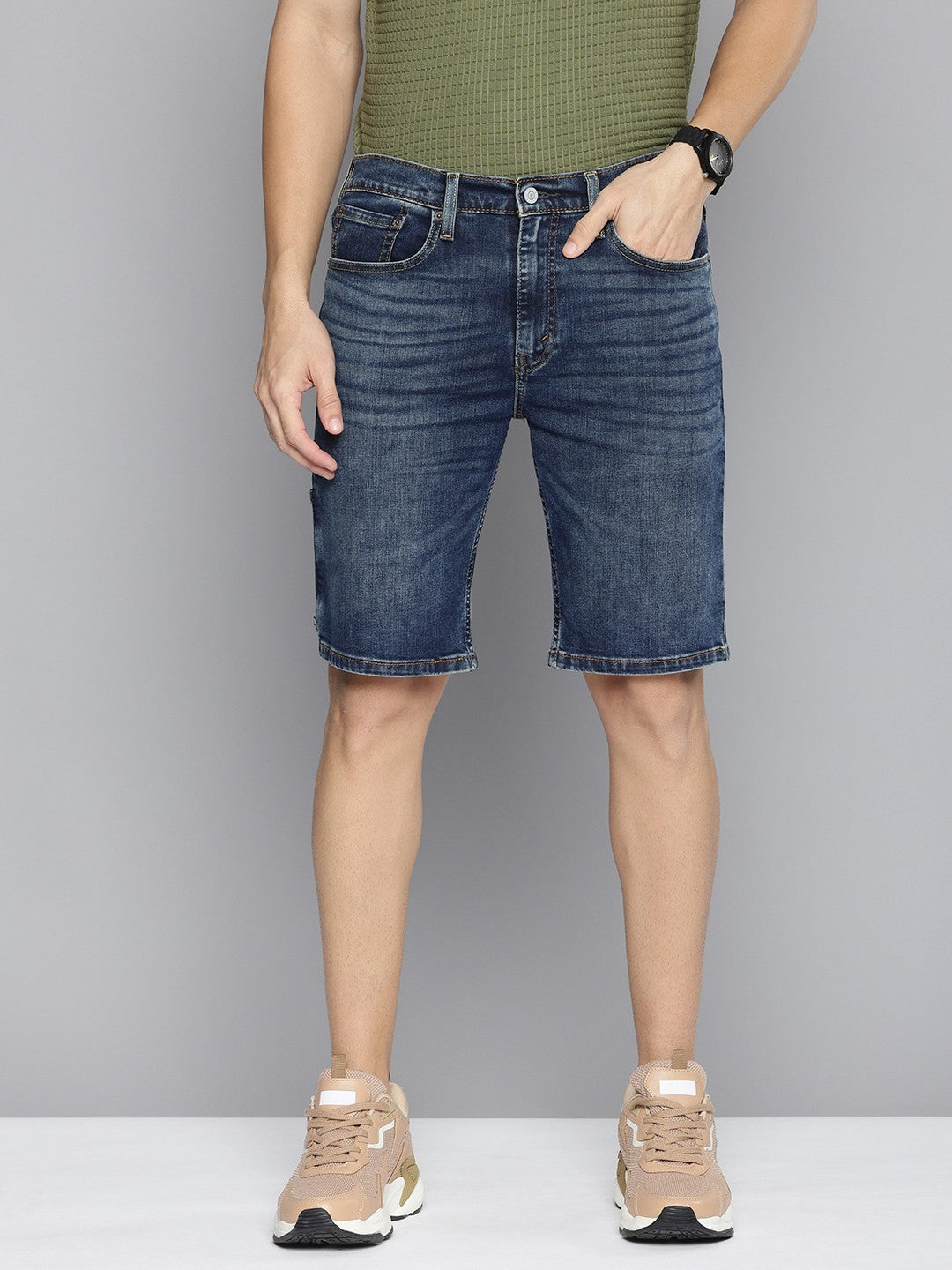 Men's 502 Blue Tapered Fit Denim Shorts - 2 View