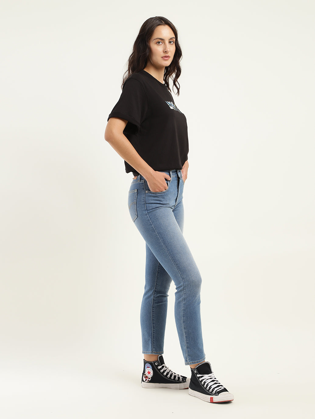 Women's 710 Blue Skinny Fit High Rise Jeans - Side View