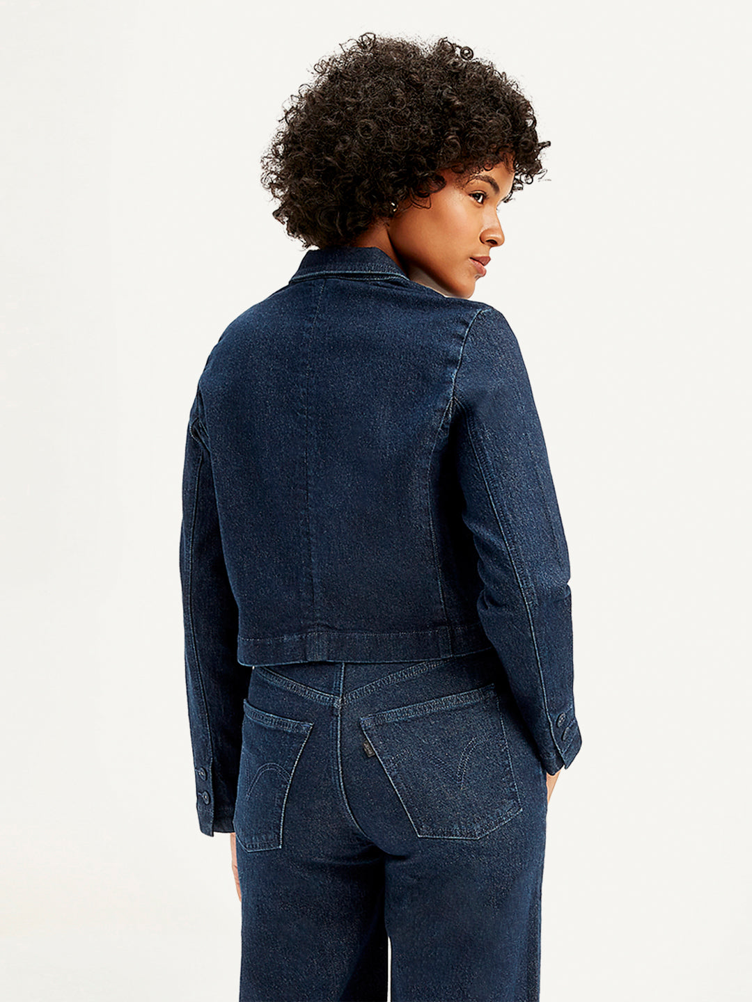 Women's Solid Indigo Denim Jacket - Back View