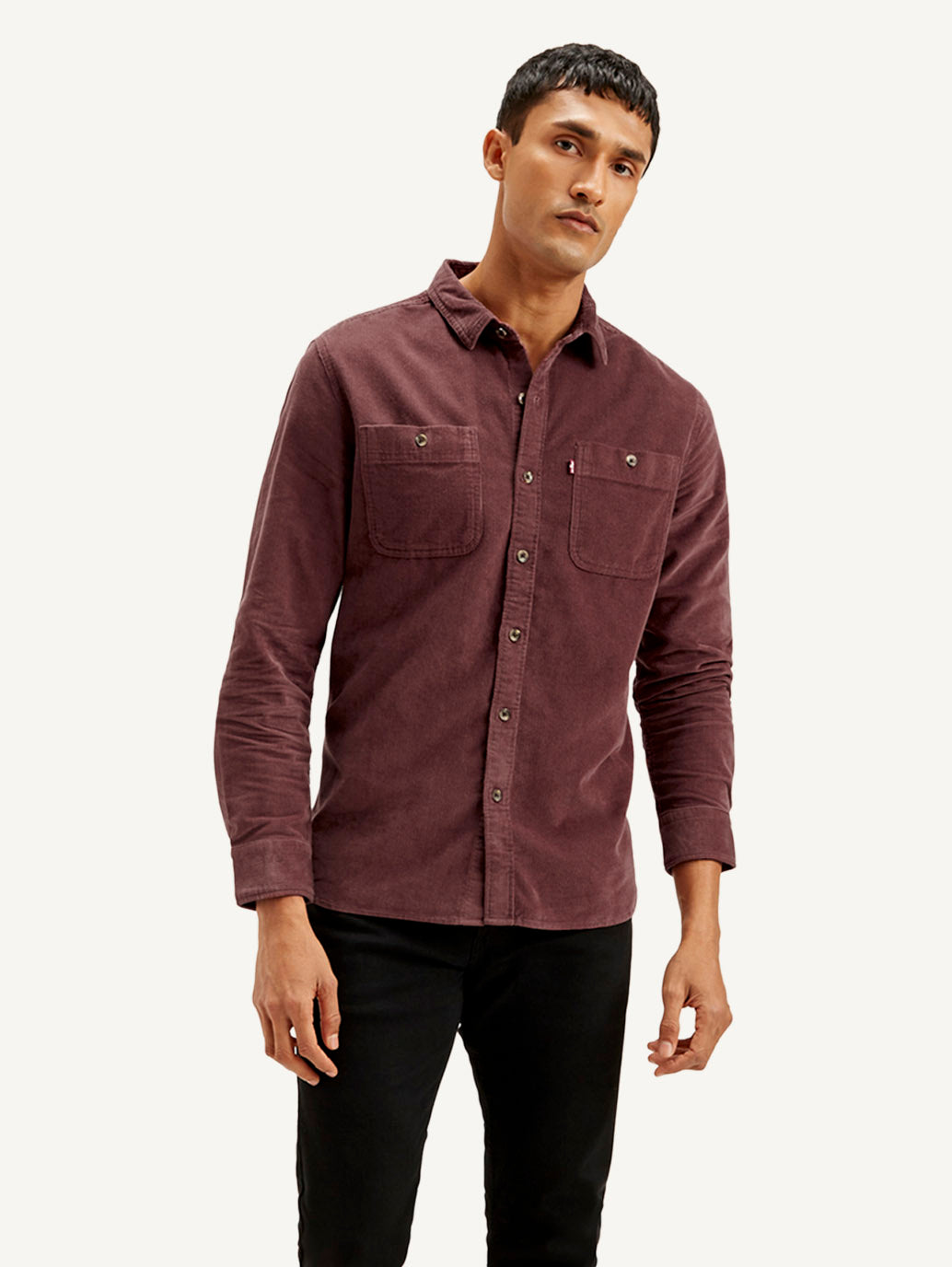 Men's Solid Slim Fit Corduroy Shirt - Styleshot View