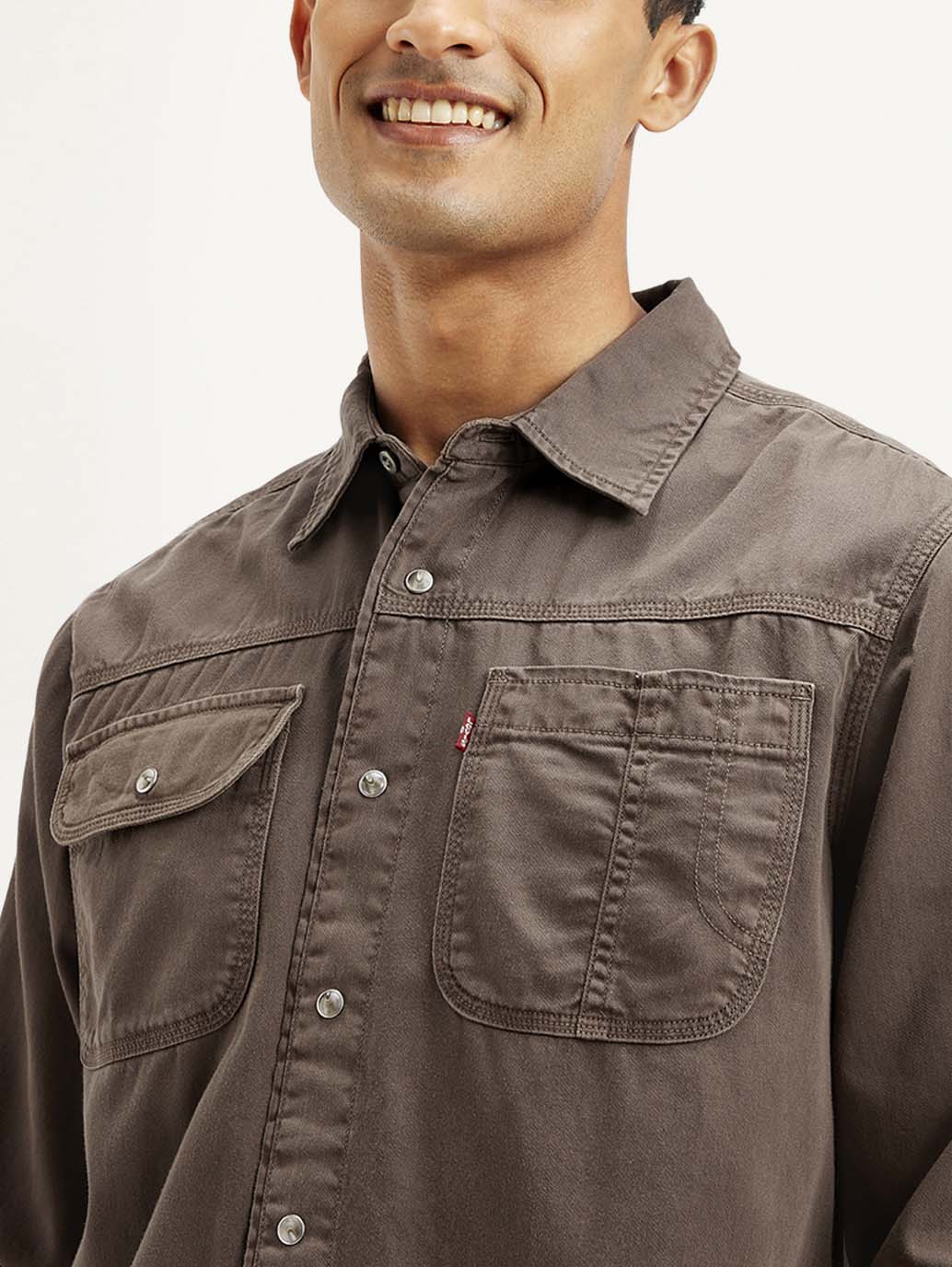 Men's Solid Dyed Spread Collar Shirt - Detail View