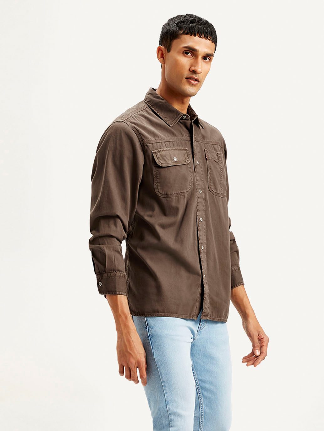 Men's Solid Dyed Spread Collar Shirt - Side View