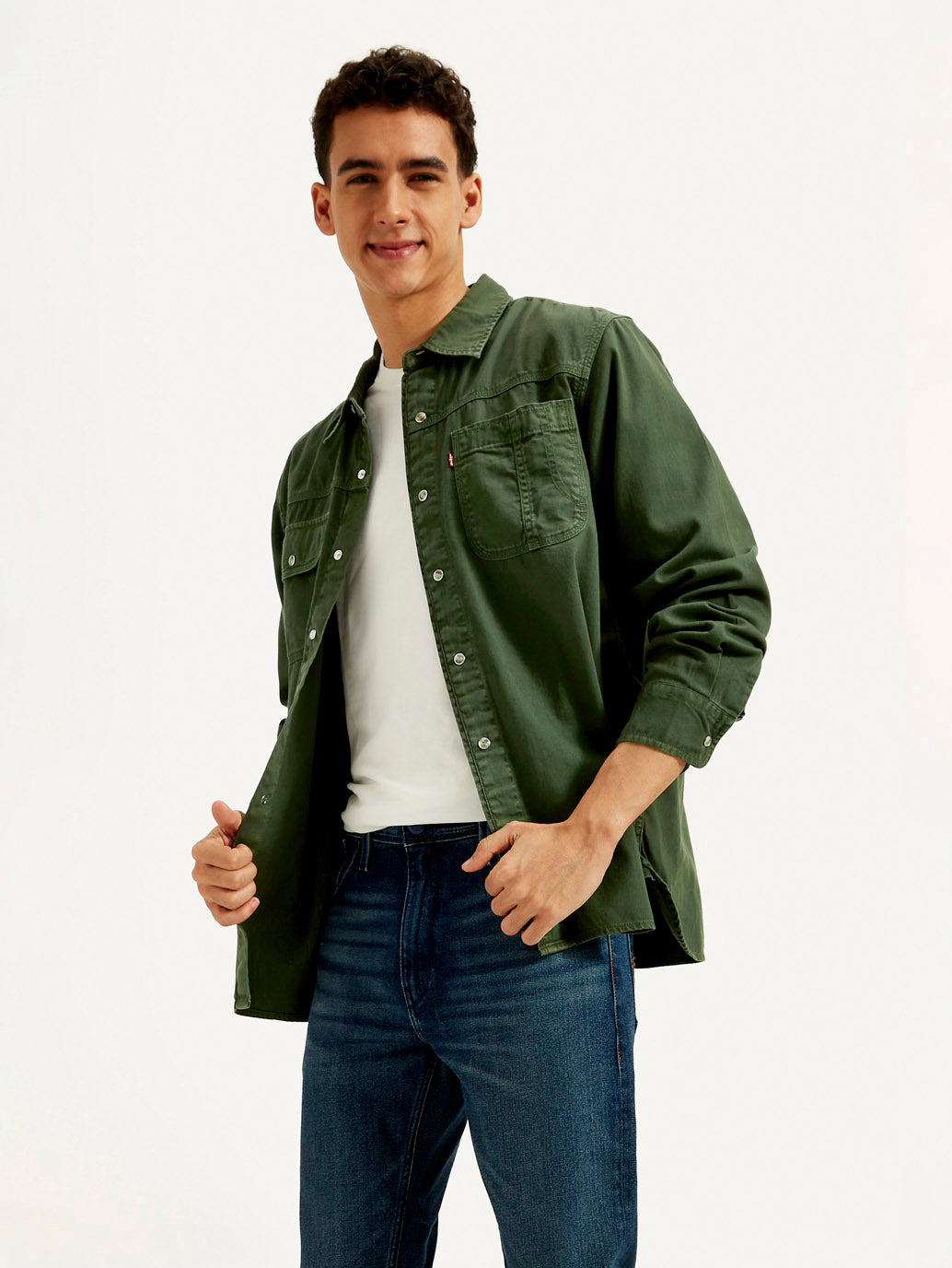 Men's Solid Dyed Spread Collar Shirt - Elevated View