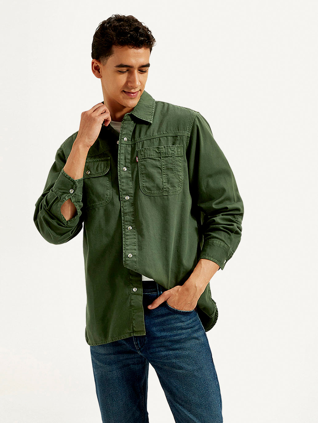 Men's Solid Dyed Spread Collar Shirt - Styleshot View