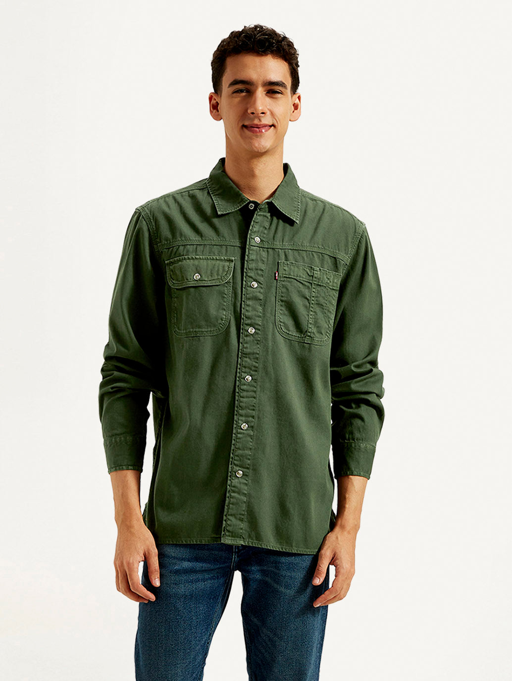 Men's Solid Dyed Spread Collar Shirt - Front View