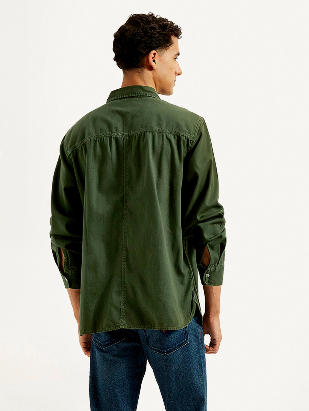 Men's Solid Dyed Spread Collar Shirt - Back View
