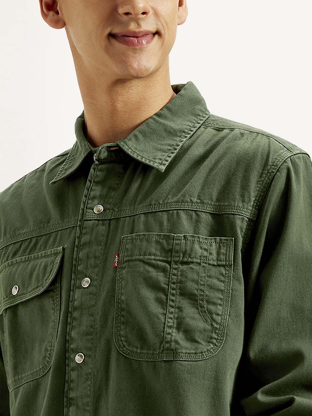 Men's Solid Dyed Spread Collar Shirt - Detail View