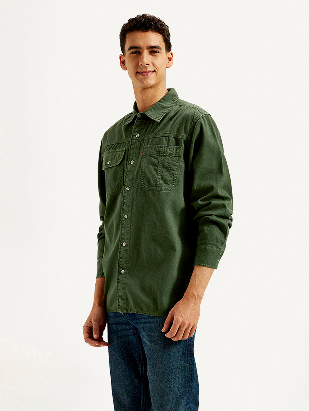 Men's Solid Dyed Spread Collar Shirt - Side View