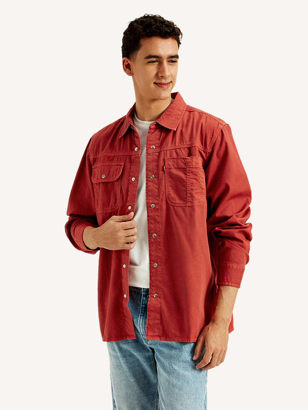 Men's Solid Overdyed Spread Collar Shirt - Styleshot View
