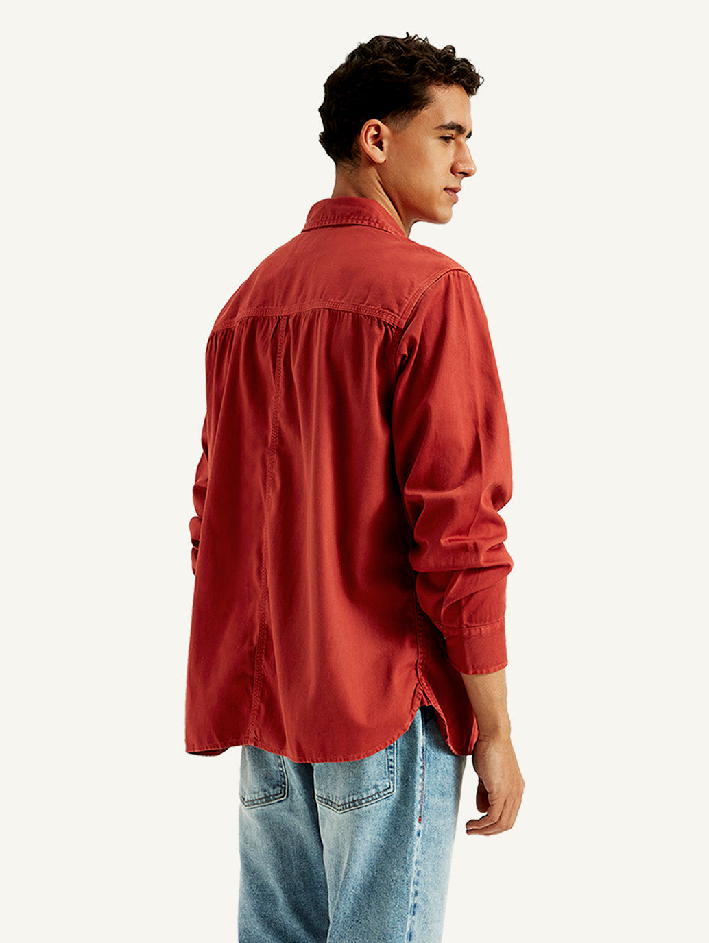 Men's Solid Overdyed Spread Collar Shirt - Back View