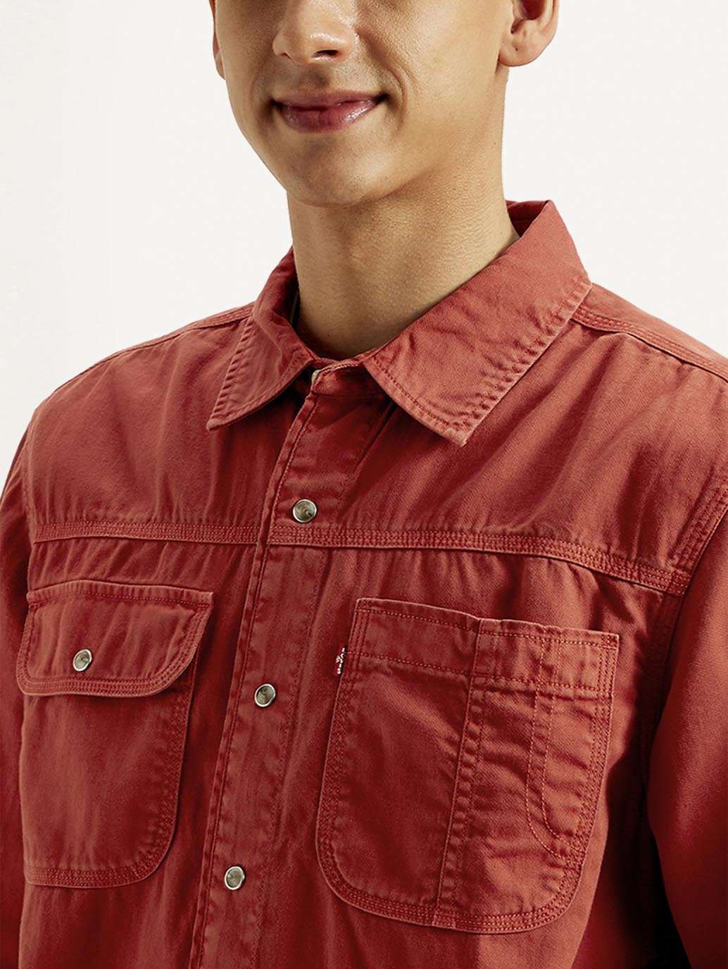 Men's Solid Overdyed Spread Collar Shirt - Detail View