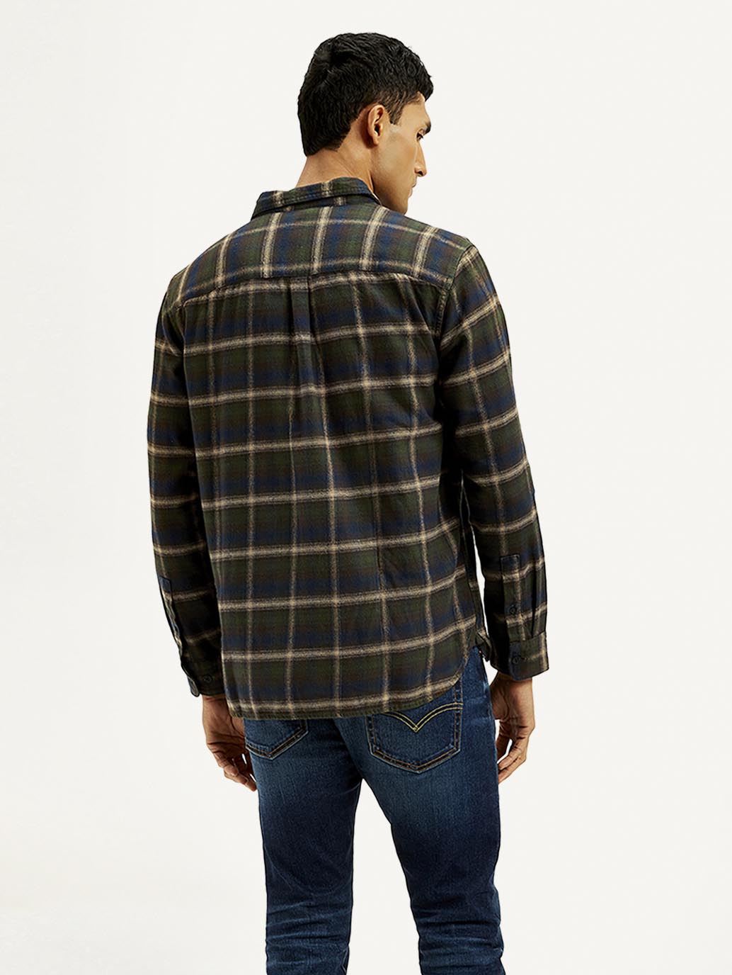 Men's Checkered Relaxed Fit Flannel Shirt - Back View