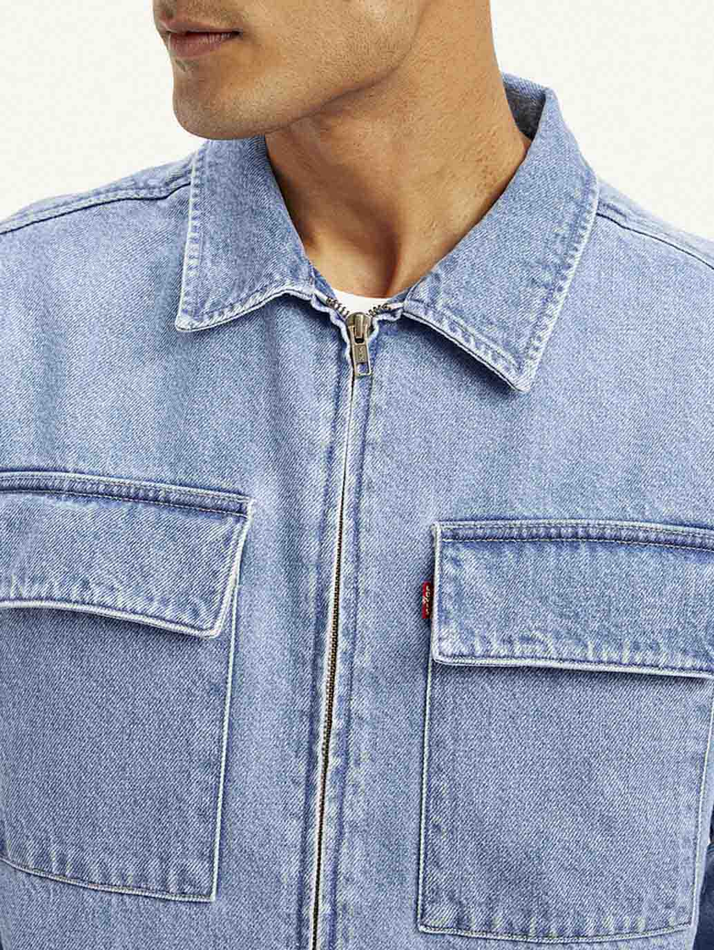 Men's Solid Light Blue Denim Shacket - Detail View