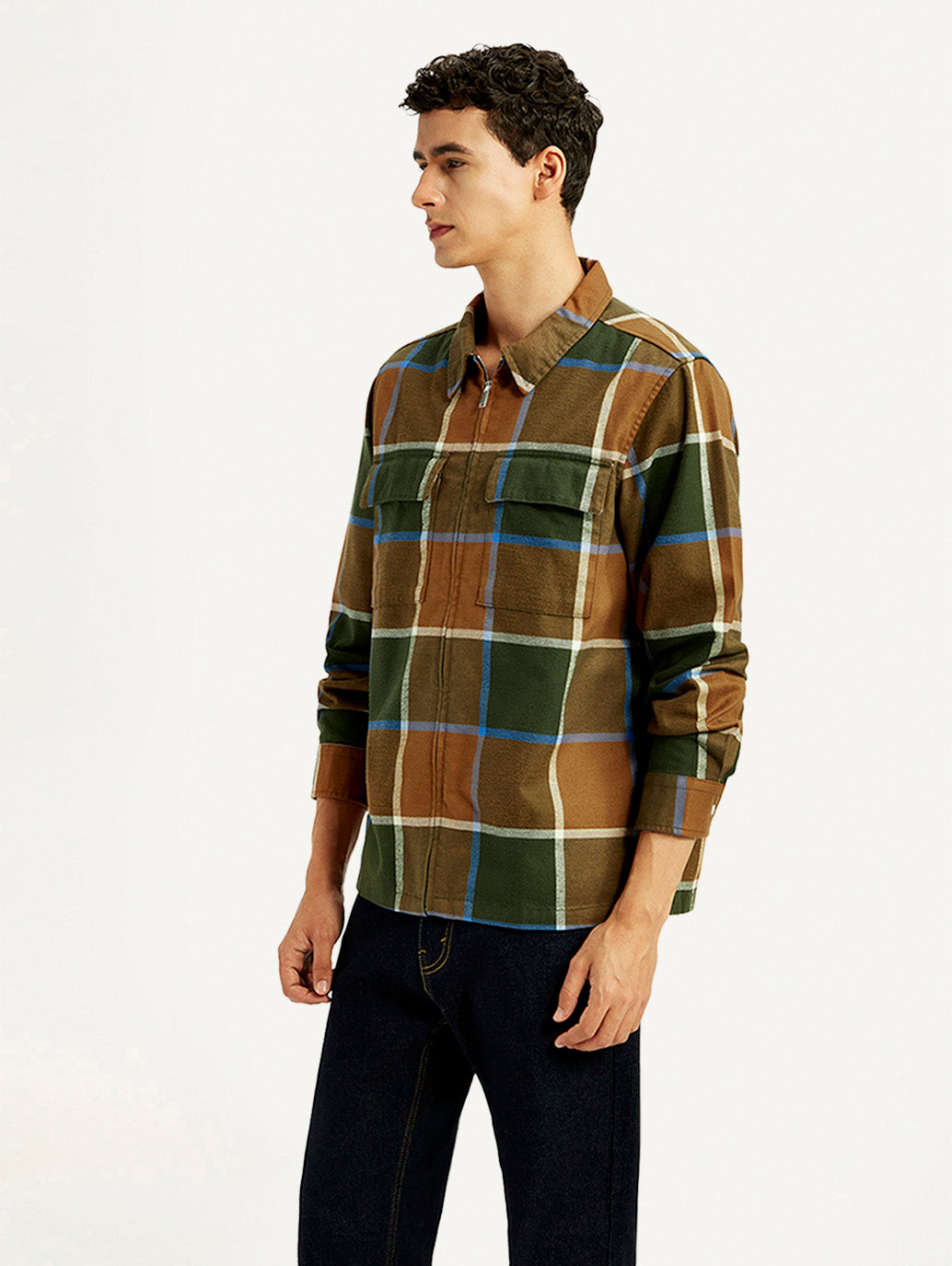 Men's Checkered Relaxed Fit Flannel Shirt - Side View