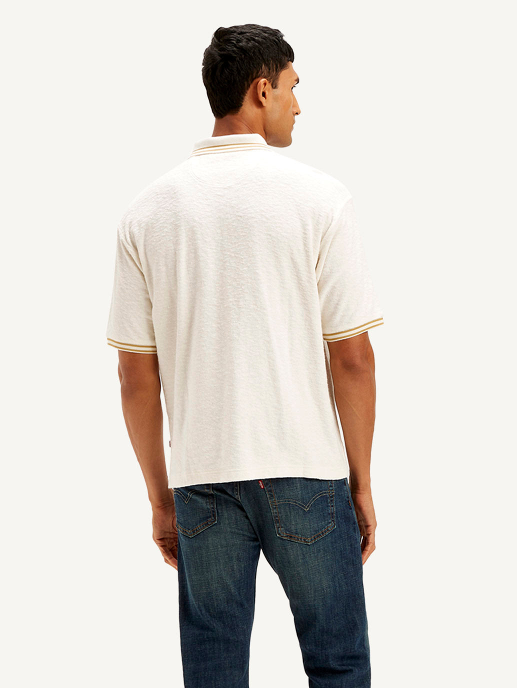 Men's Knitted Off-White Polo T-shirt - Back View