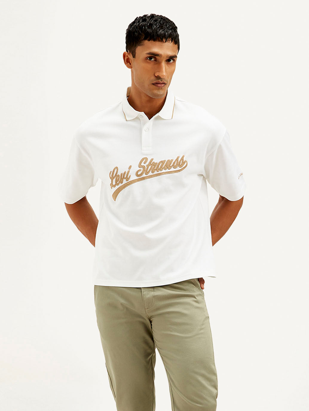 Men's Brand Logo Loose Fit Polo T-shirt - Styleshot View