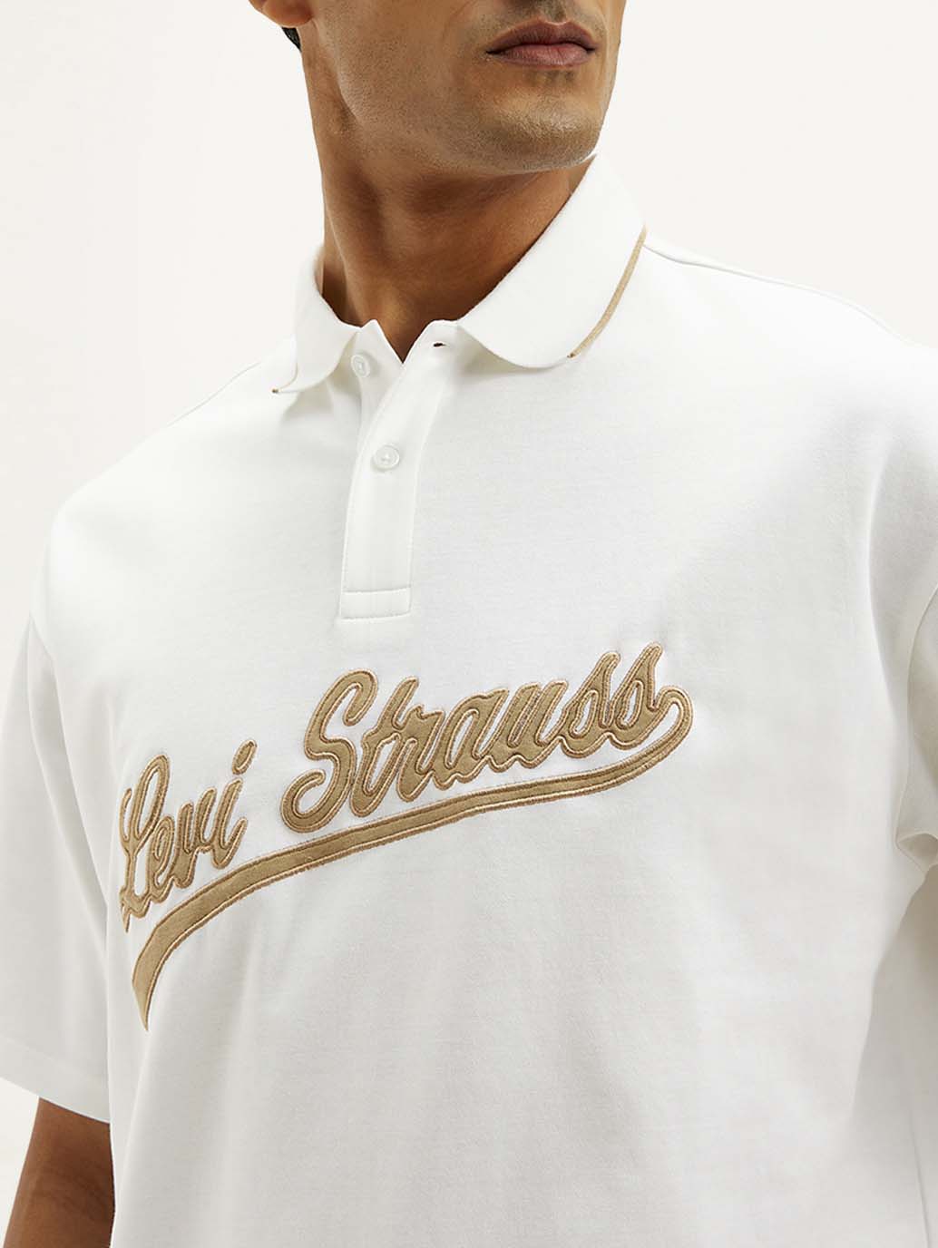 Men's Brand Logo Loose Fit Polo T-shirt - Detail View