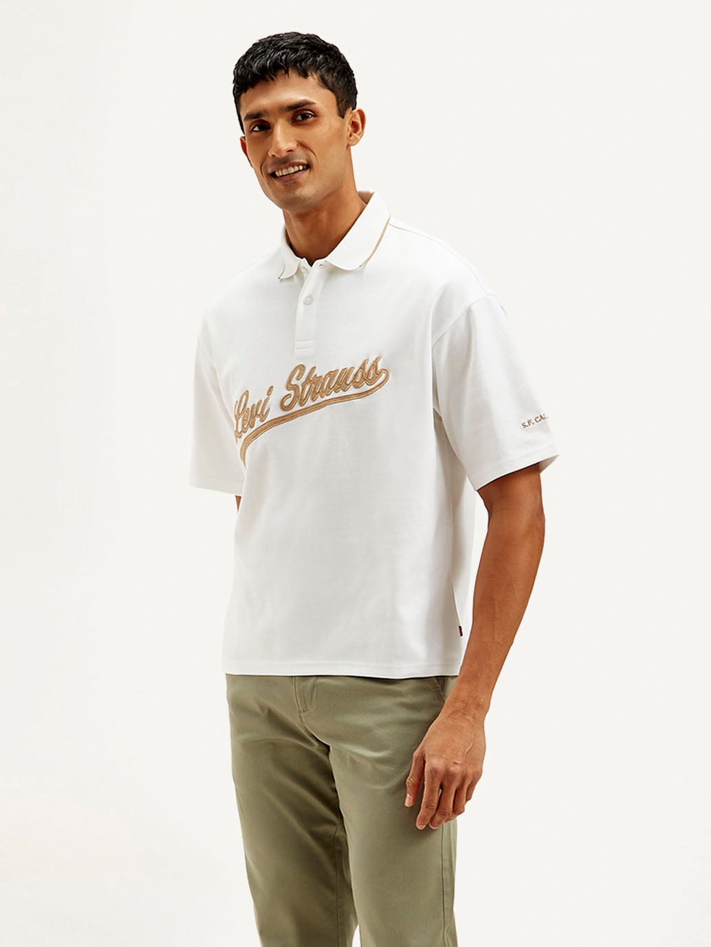 Men's Brand Logo Loose Fit Polo T-shirt - Side View