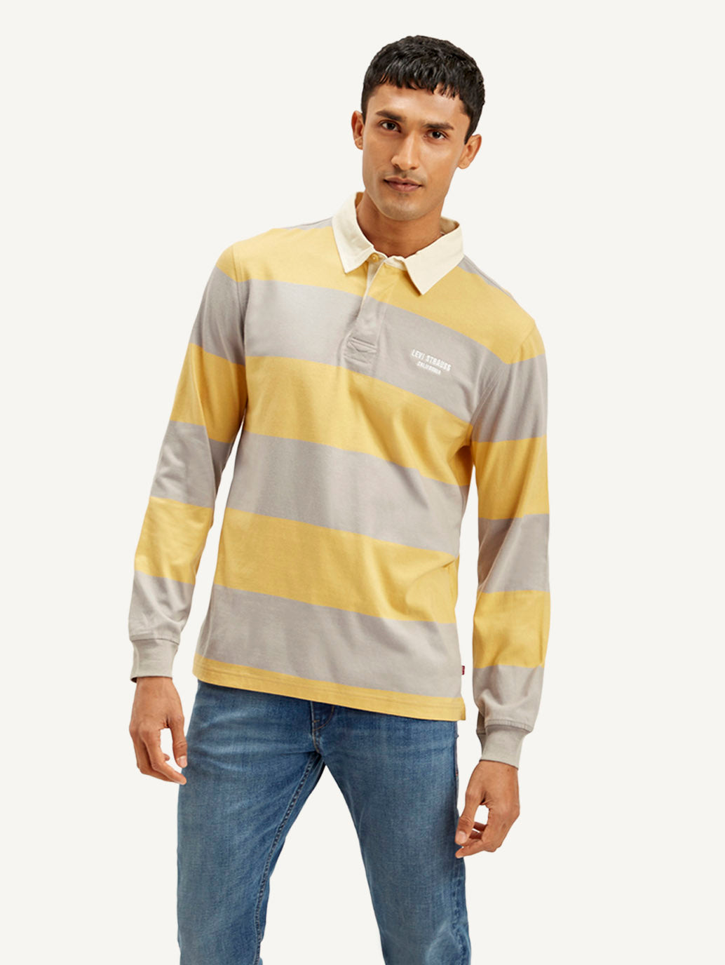 Men's Striped Yellow Polo T-shirt - Styleshot View