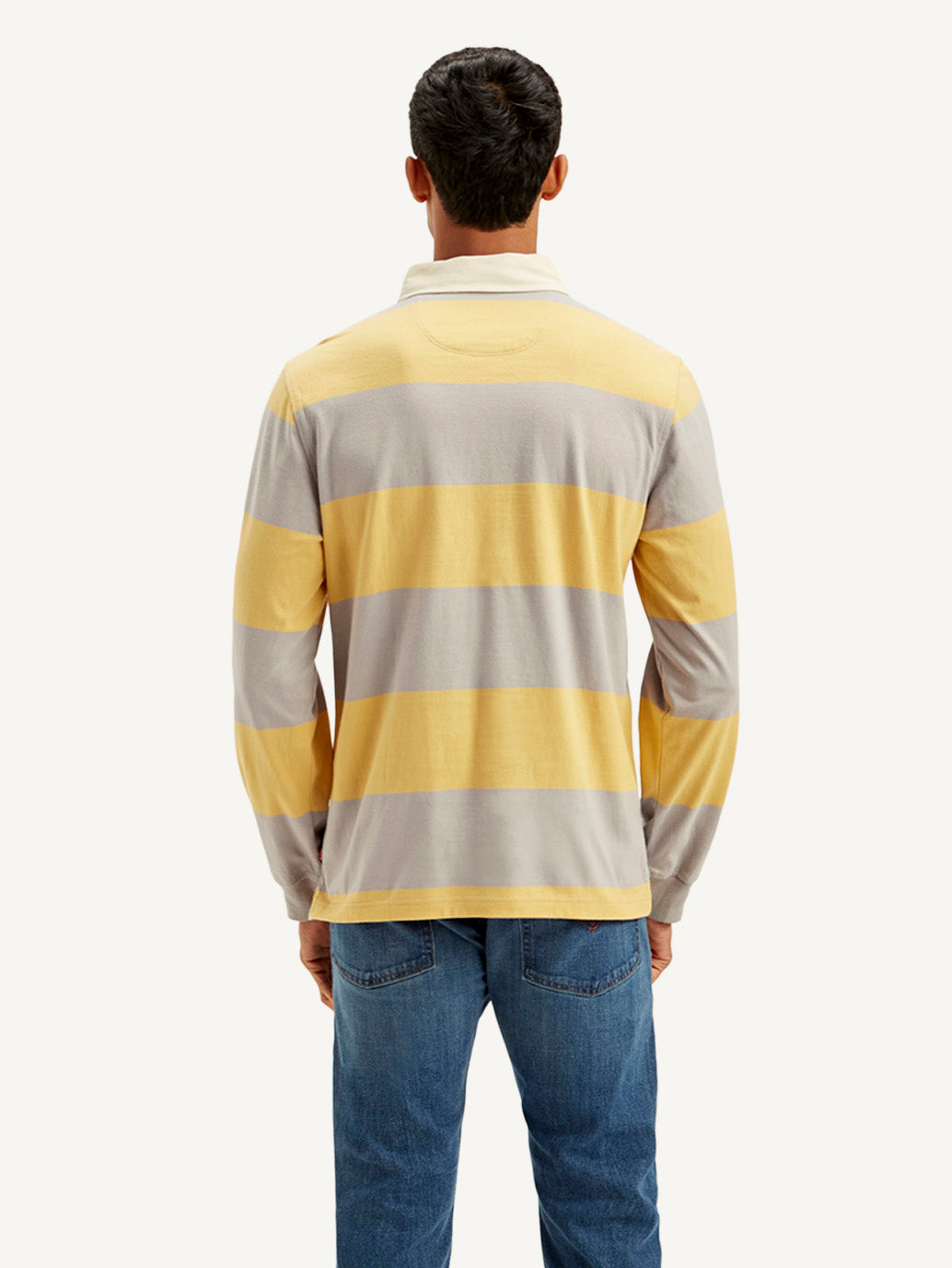 Men's Striped Yellow Polo T-shirt - Back View
