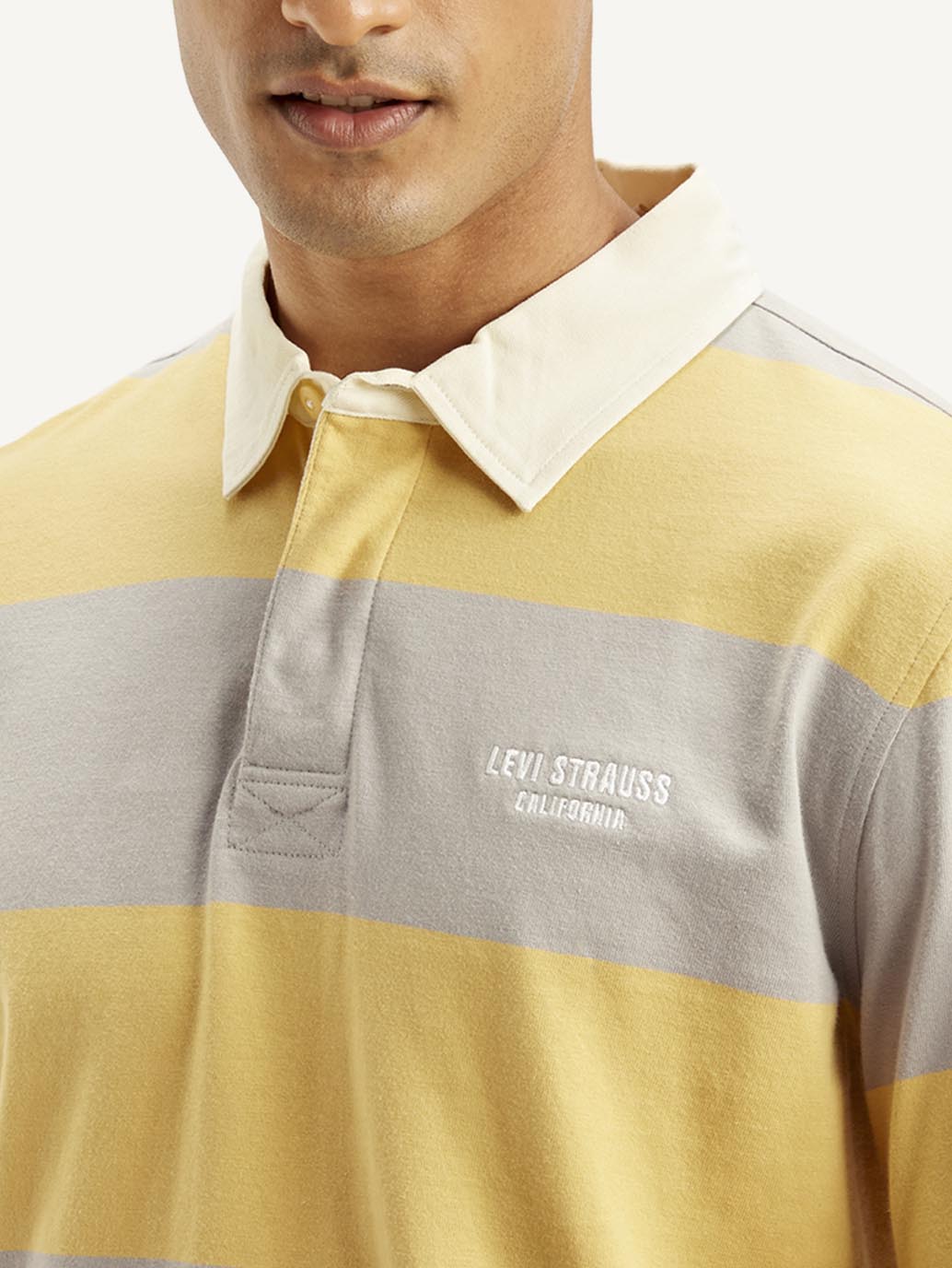 Men's Striped Yellow Polo T-shirt - Detail View