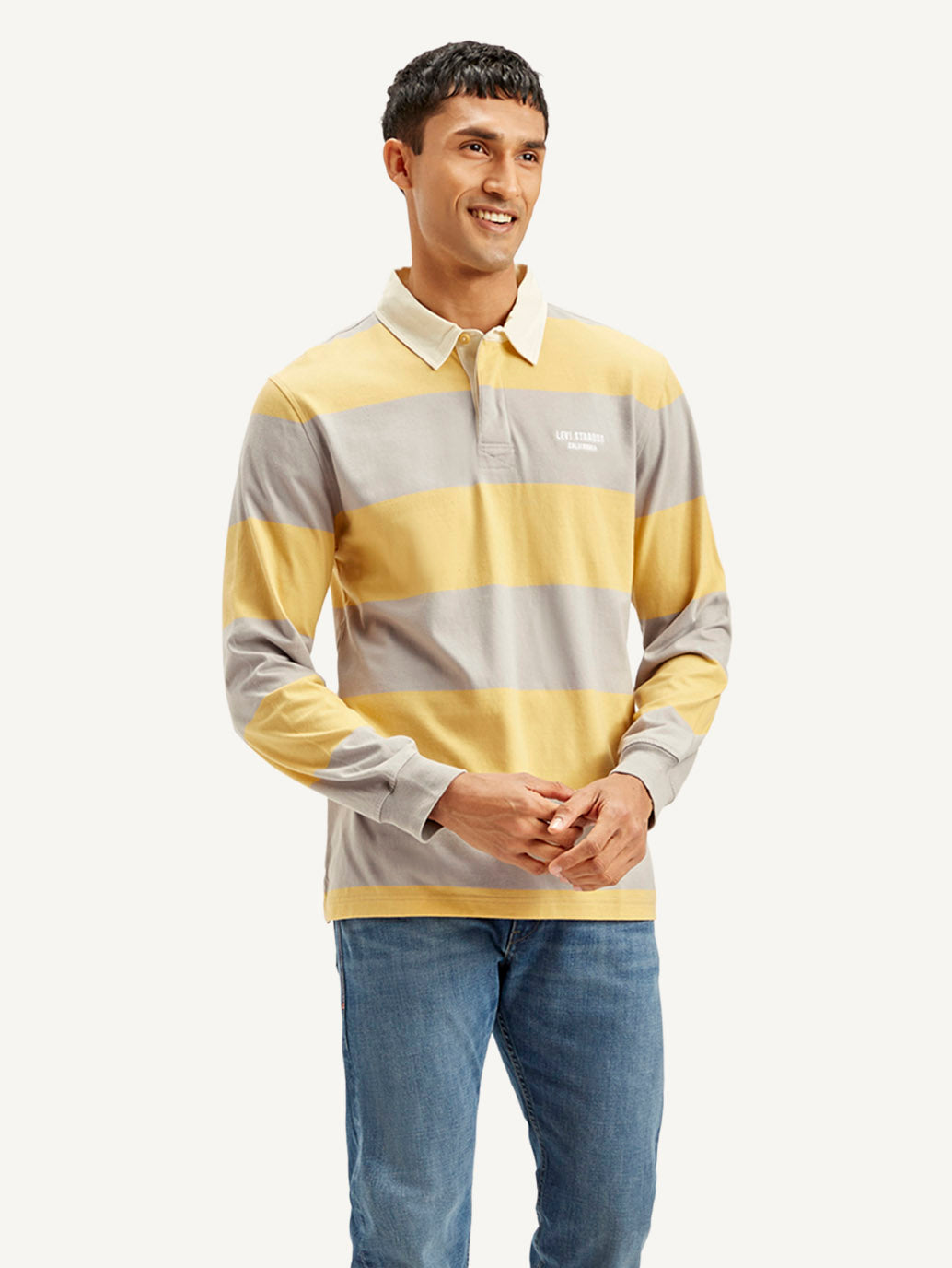 Men's Striped Yellow Polo T-shirt - Side View