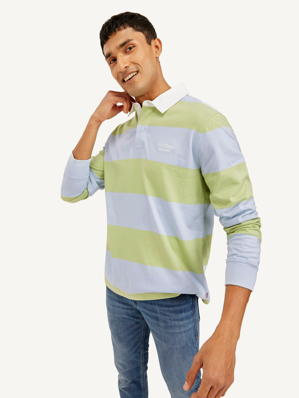 Men's Striped Polo T-shirt - Elevated View