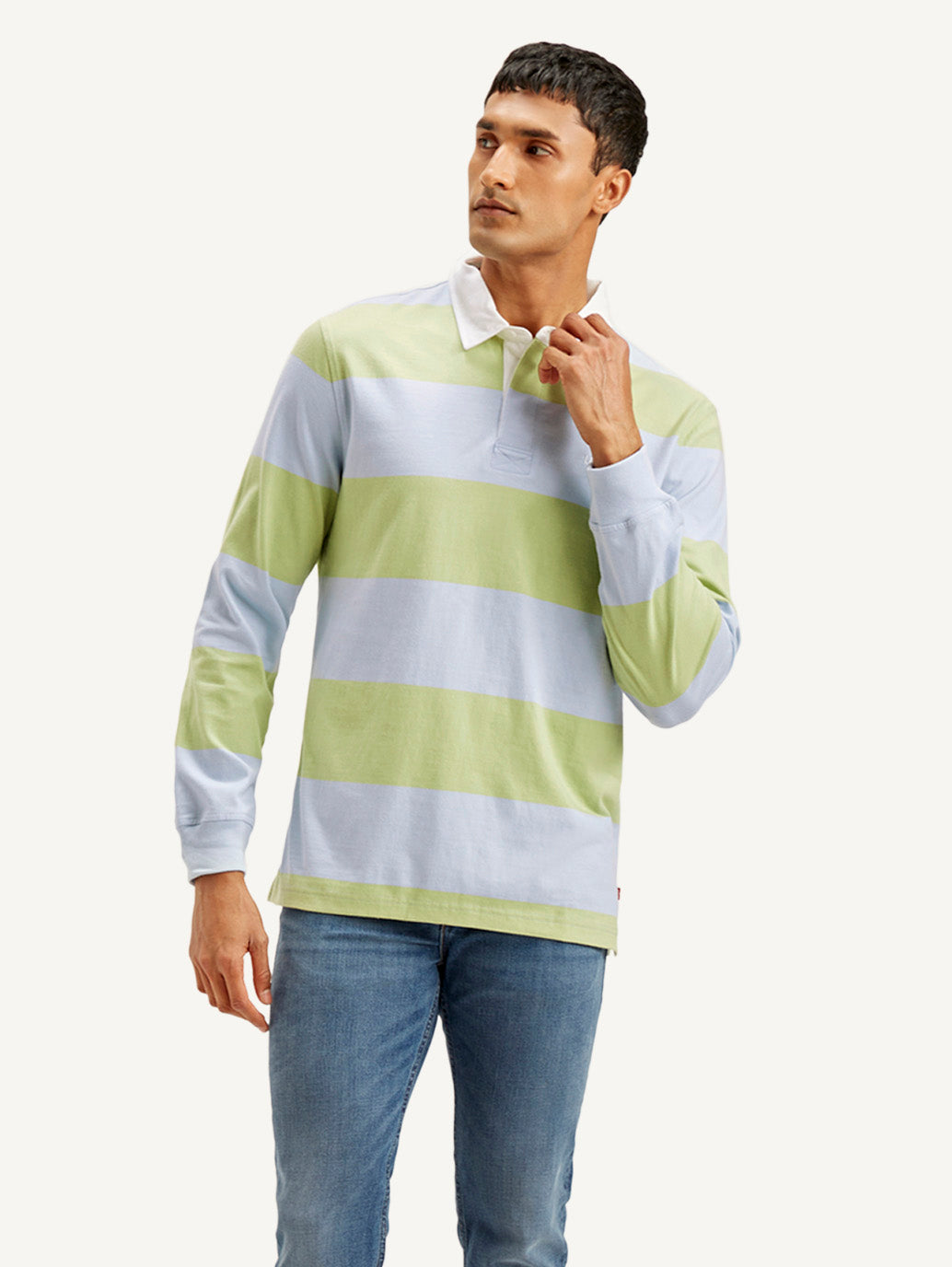 Men's Striped Polo T-shirt - Front View