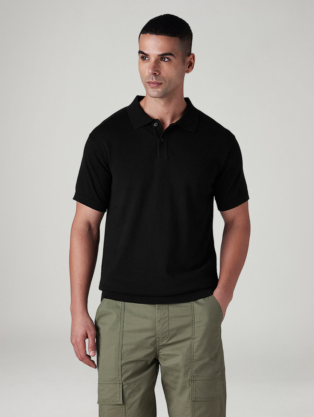 Men's Solid Black Polo T-shirt