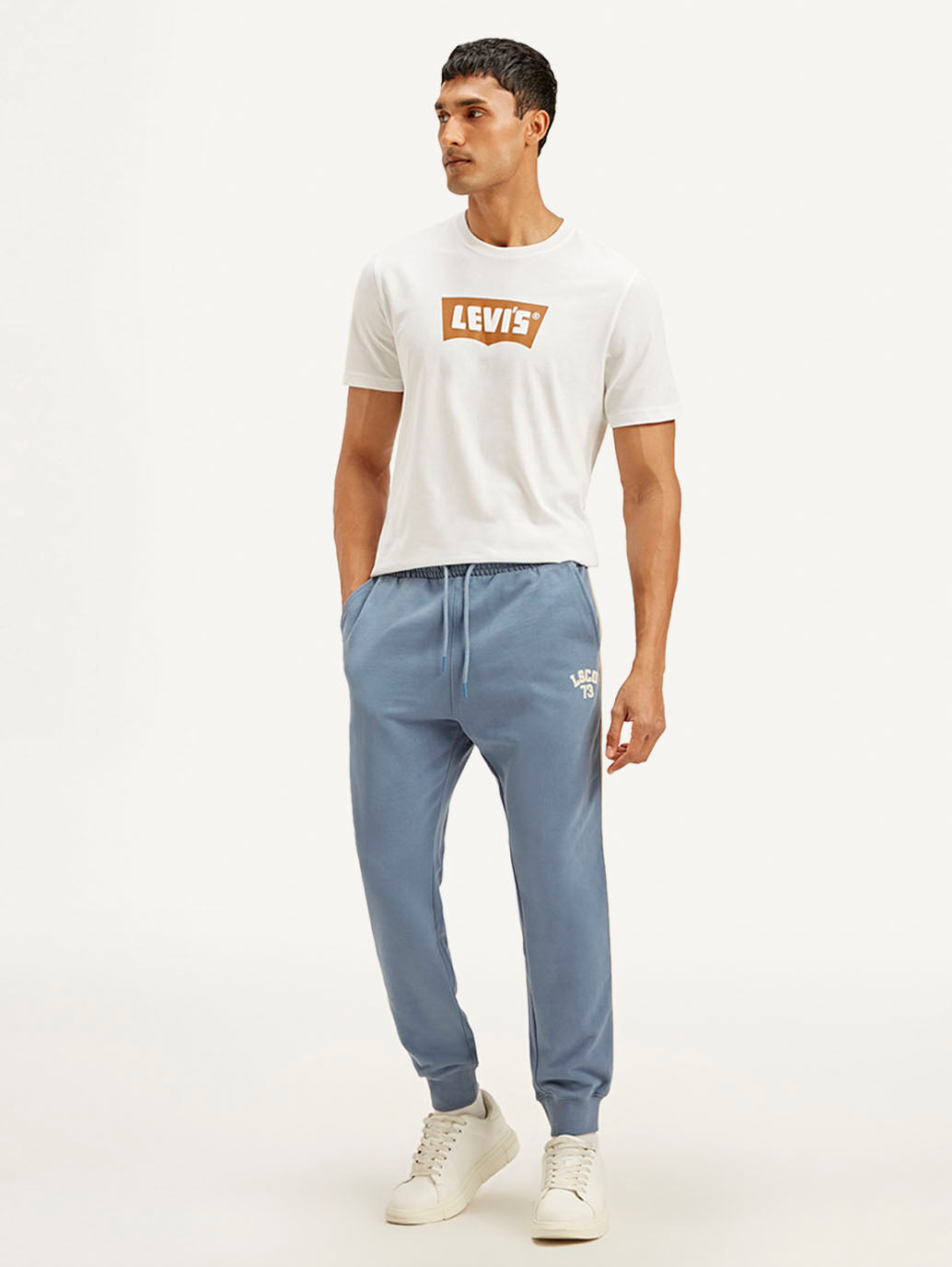 Men's Blue Solid Joggers - Front View