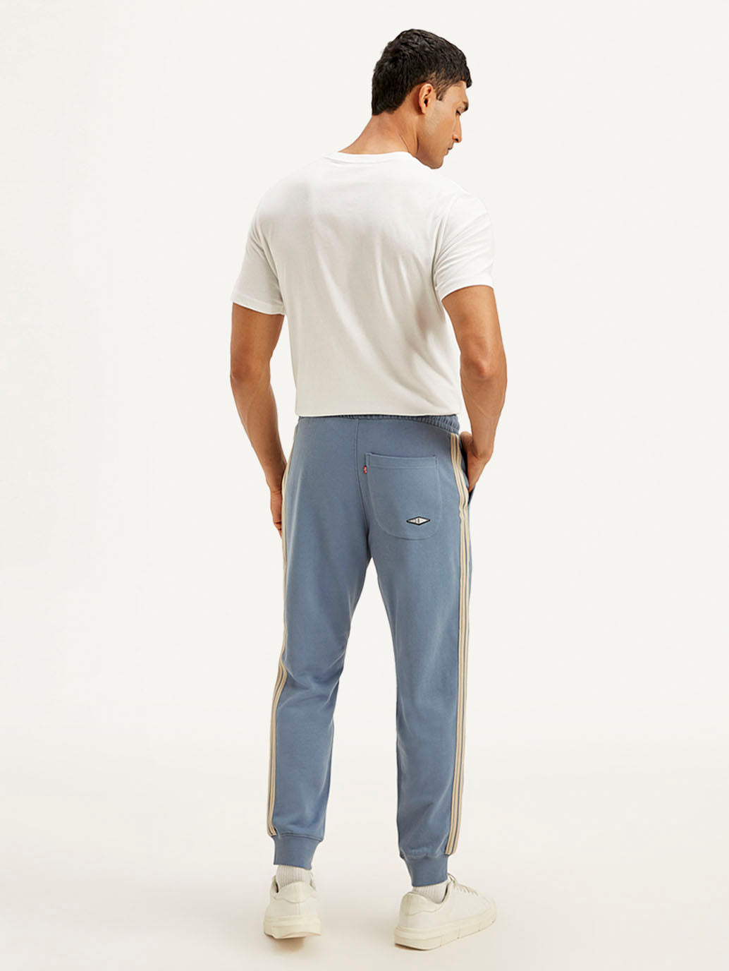 Men's Blue Solid Joggers - Back View