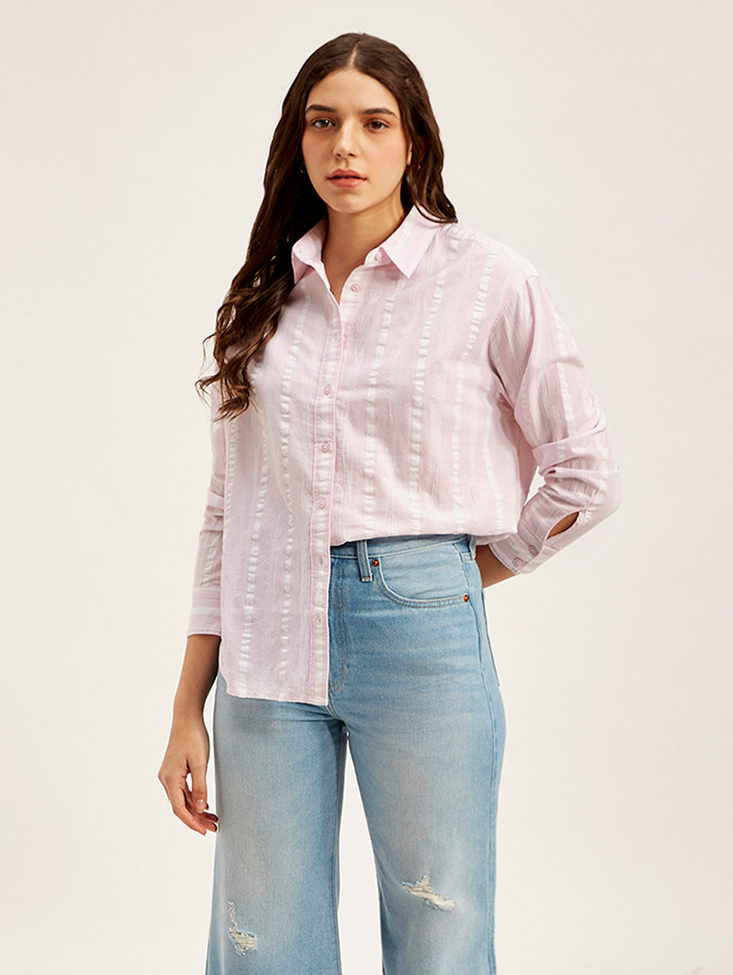 Women's Striped Relaxed Fit Shirt - Styleshot View