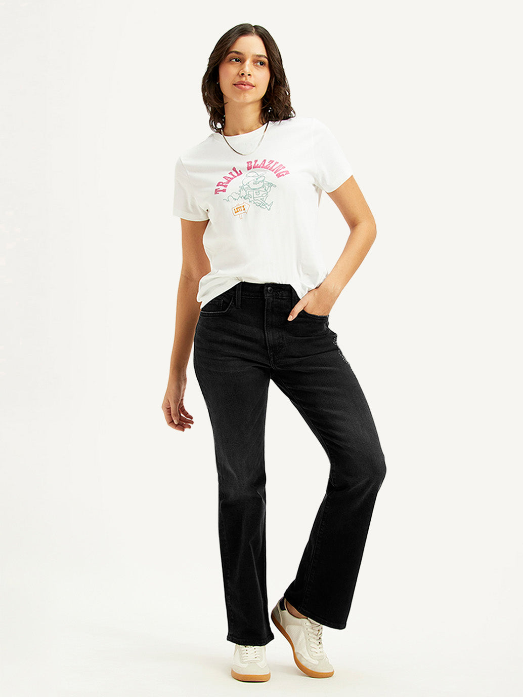Women's Black Wedgie Bootcut Fit Mid Rise Jeans - styleshot View