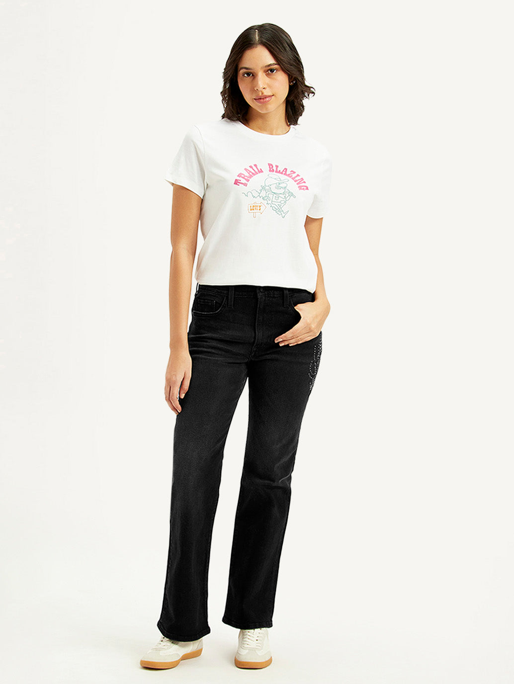Women's Black Wedgie Bootcut Fit Mid Rise Jeans - Front View