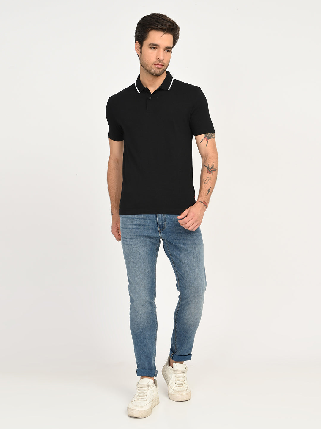 Men's Solid Black Polo T-Shirt - 6 View