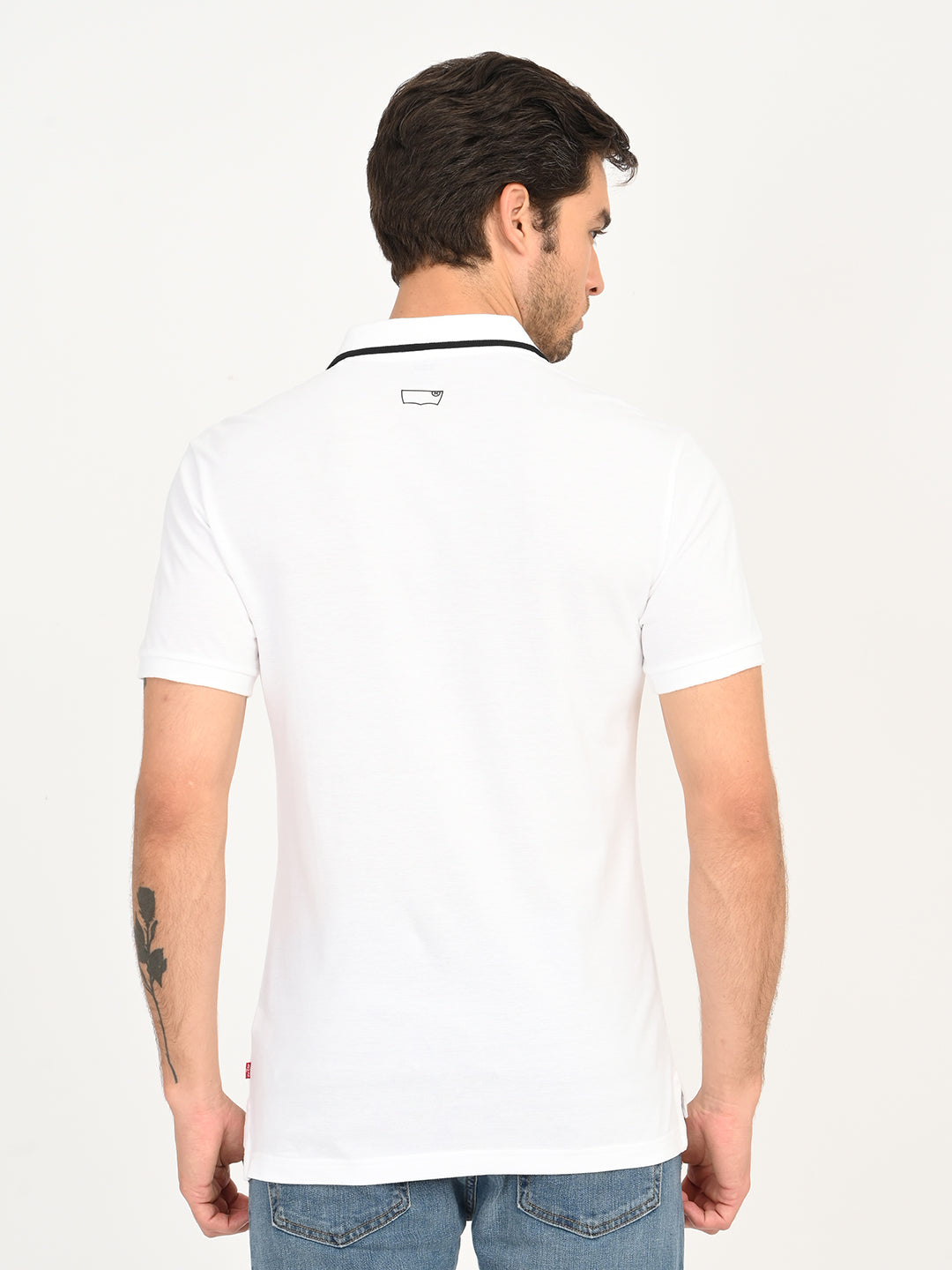 Men's Solid White Slim Fit Polo T-shirt - back View