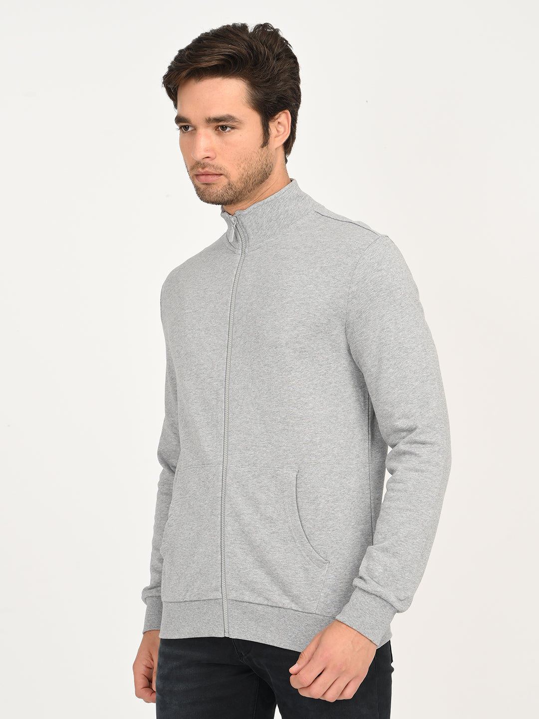 Men's Solid Light-Grey Hooded Sweatshirt - side View