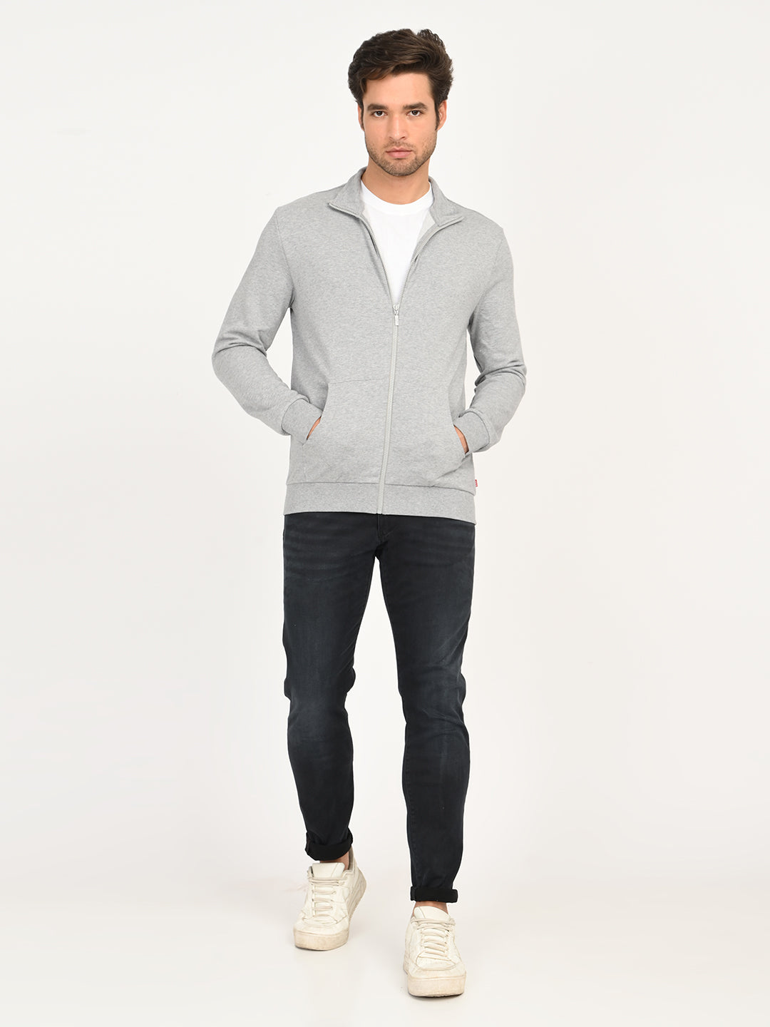 Men's Solid Light-Grey Hooded Sweatshirt - 6 View