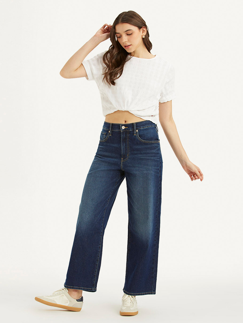 Women's Blue Mile High Wide Leg Fit High Rise Jeans - Styleshot View