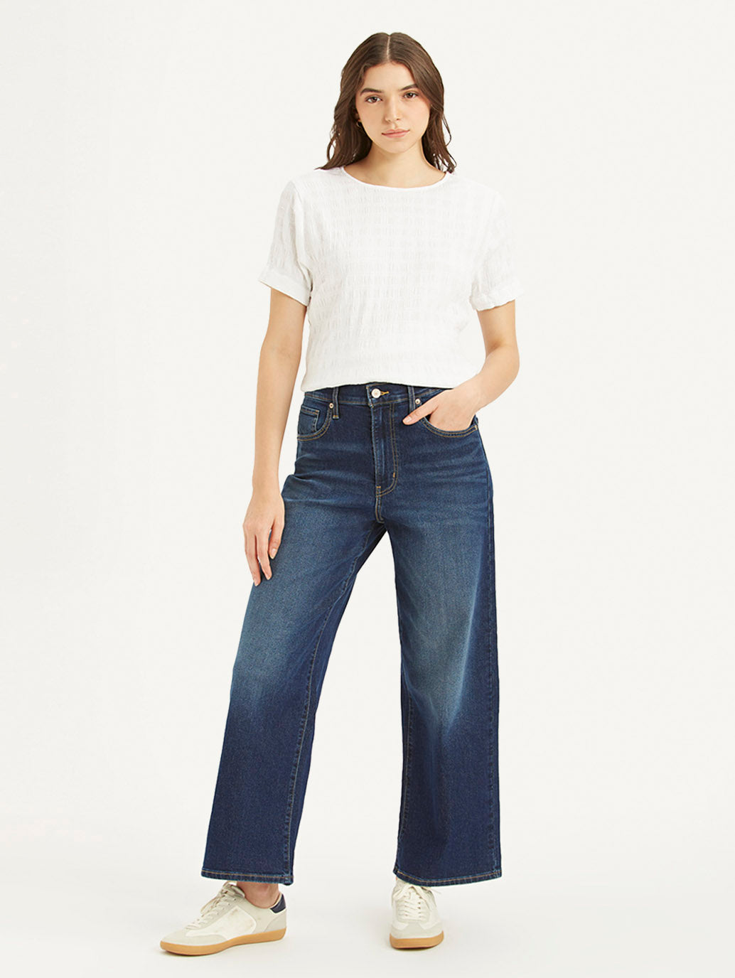 Women's Blue Mile High Wide Leg Fit High Rise Jeans - Front View