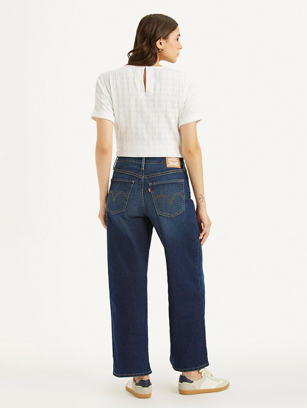 Women's Blue Mile High Wide Leg Fit High Rise Jeans - Back View