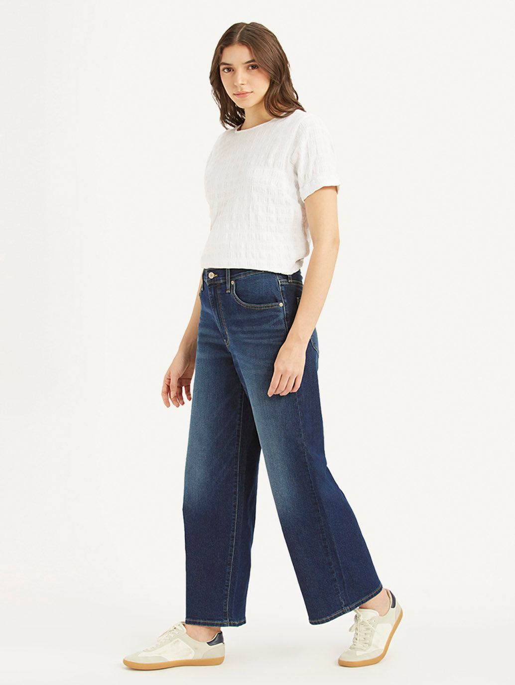 Women's Blue Mile High Wide Leg Fit High Rise Jeans - Side View