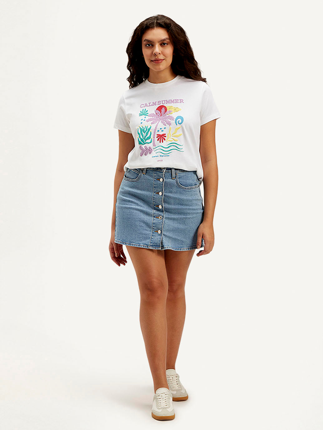 Women's Mid Rise Blue Regular Fit Skirt - Front View