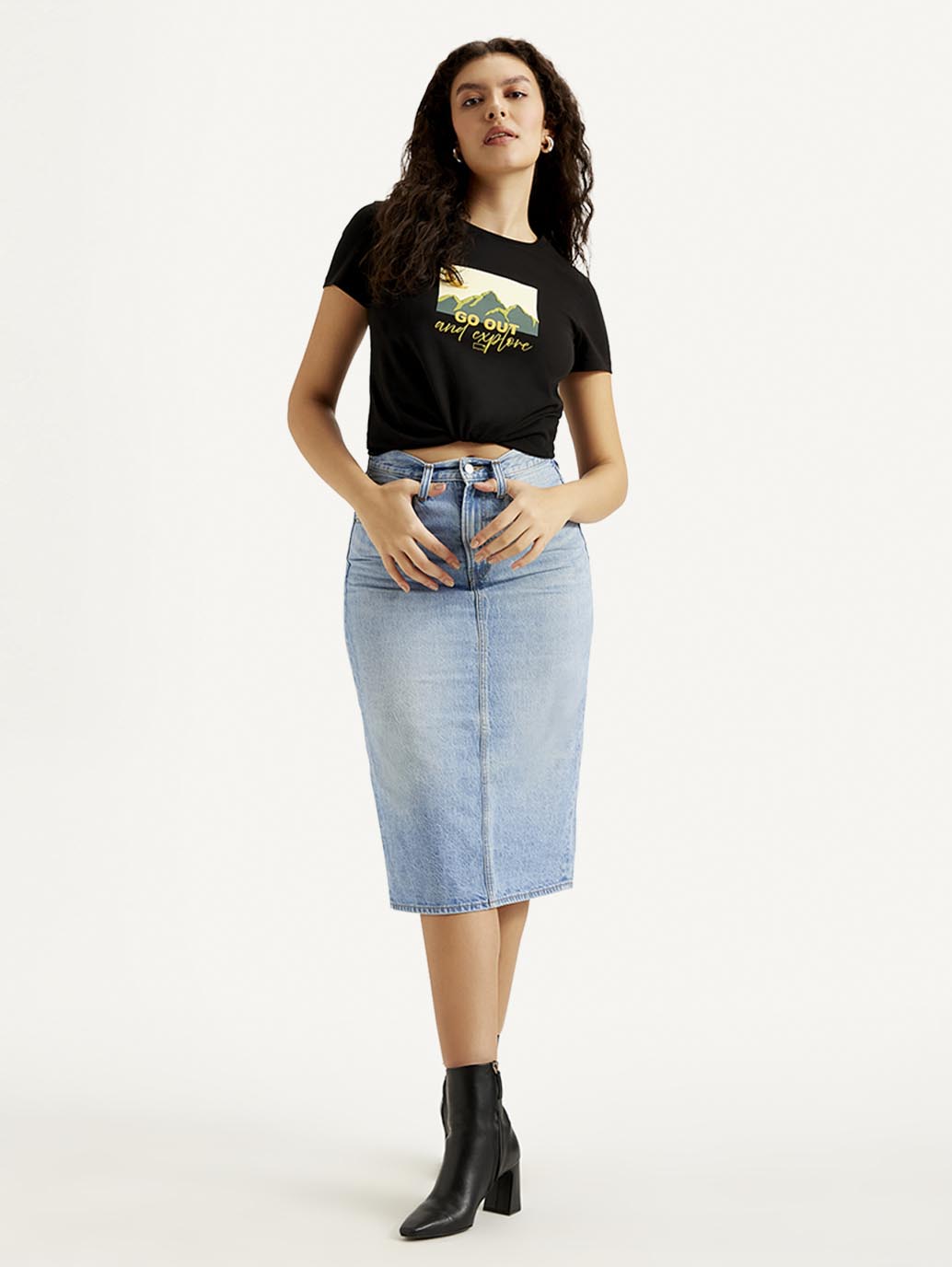 Women's Mid Rise Light Blue Regular Fit Skirt - Styleshot View