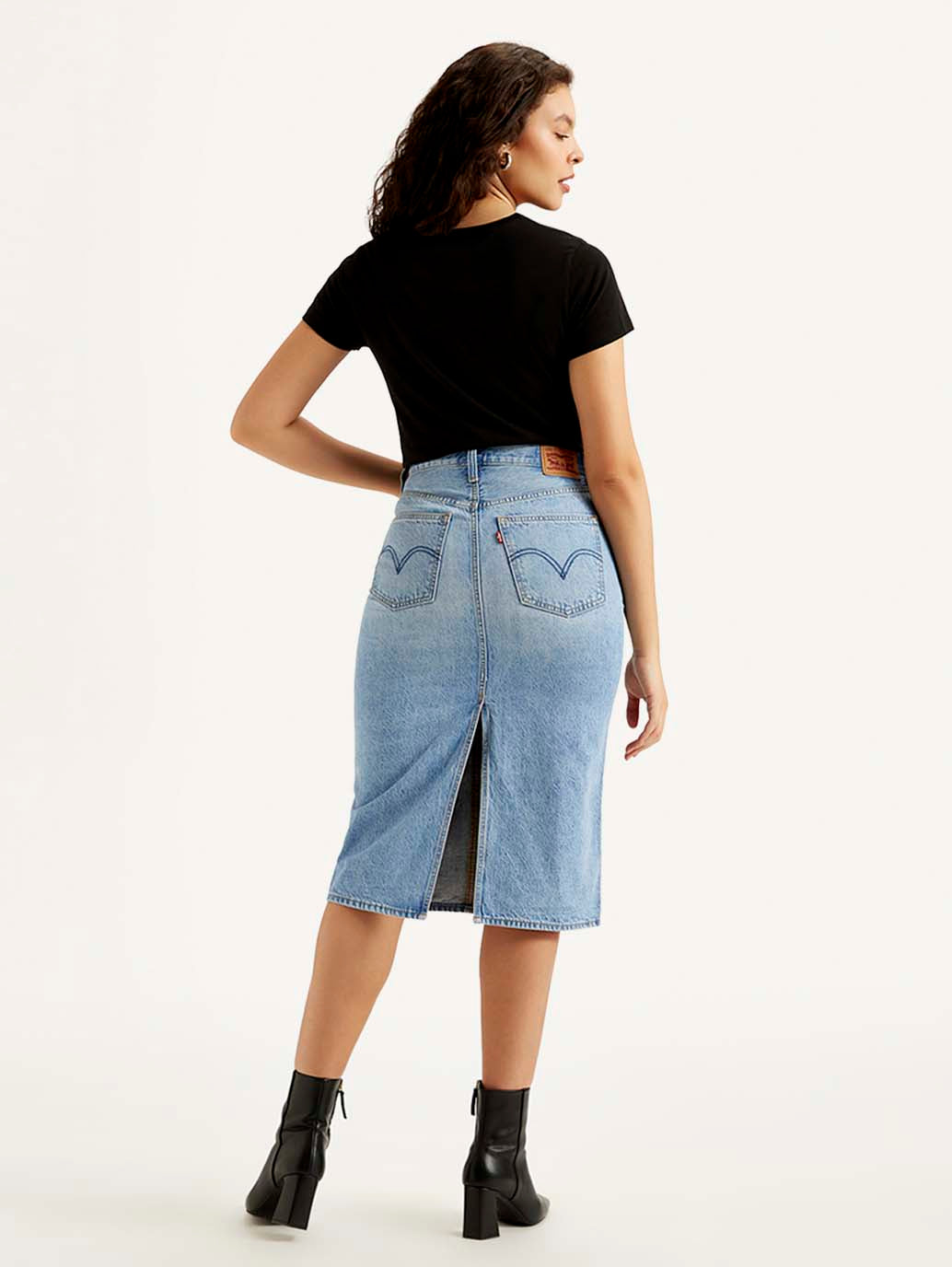 Women's Mid Rise Light Blue Regular Fit Skirt - Back View