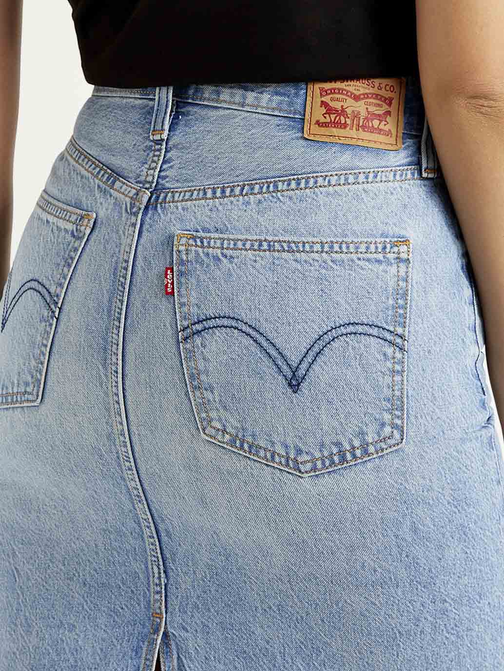 Women's Mid Rise Light Blue Regular Fit Skirt - Detail View
